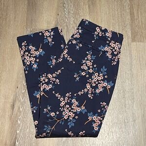 Banana Republic Ryan Petite Floral Print Ankle Pants Career Casual 6‎ Navy EUC